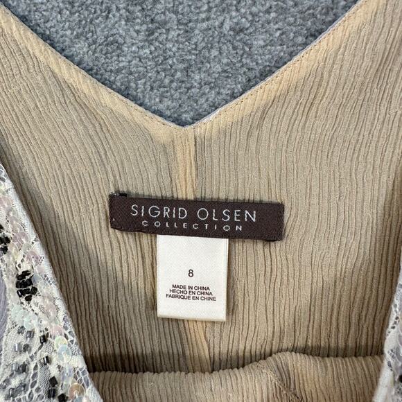 Sigrid Olsen Purple 100% Silk Camisole Tank Top Women's 8 Sequin Lace Beaded - Picture 6 of 6